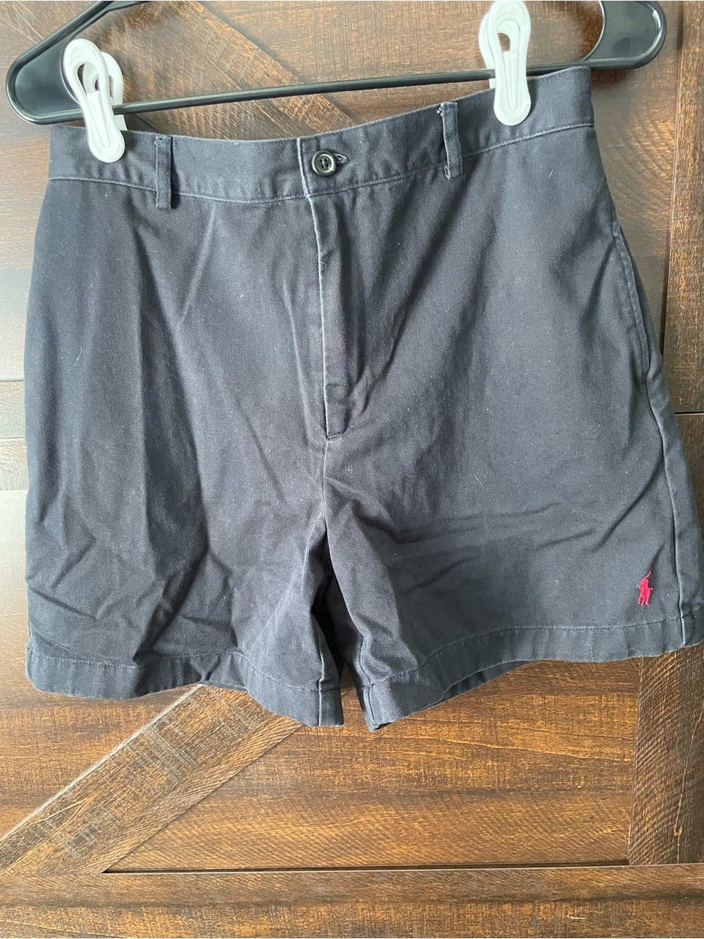 Ralph Lauren Black Flat-Front Shorts with Pink Pony Embroidery